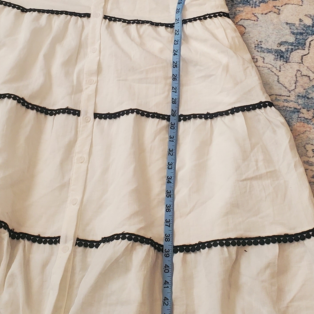White Tiered Button-Front Maxi Dress with Black Trim - Picture 5 of 12